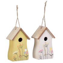Itens Decoração para pendurar casinha de passarinho madeira branco amarelo 13cm 2 un