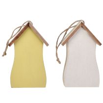 Itens Decoração para pendurar casinha de passarinho madeira branco amarelo 13cm 2 un