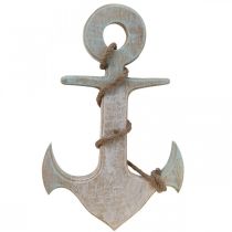 Itens Anchor Deco Wood Maritime Deco Branco Azul 42cmx25cmx3,5cm