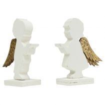 Anjo decorativo branco com asas de ouro 8,5 cm 8 unidades