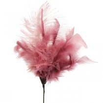 Penas decorativas no palito penas de pássaros branco/creme/rosa escuro 3 unid.