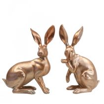 Deco coelhinho dourado sentado par de coelhinhos da páscoa Alt. 30,5cm 2uds