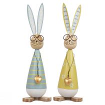 Coelhinho decorativo com óculos Decoração de Páscoa madeira metal Coelhinho da Páscoa 29 cm 2 unidades