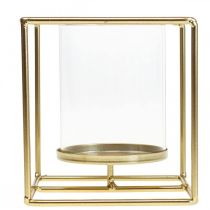Itens Castiçal decorativo em metal dourado lanterna vidro 12×12×13cm