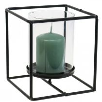 Castiçal decorativo lanterna de metal preto vidro 12×12×13cm