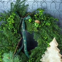Grinalda decorativa grandes ramos de coníferas, cones e buxo verde 70 cm