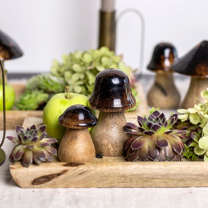 Cogumelos decorativos cogumelos de madeira efeito brilho marrom decoração de outono H6/8/10cm