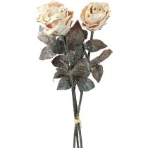 Rosas decorativas creme rosas artificiais brancas flores de seda visual antigo L65cm pacote de 3