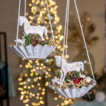Cavalo de balanço decorativo branco de natal 13x4.5x11.5cm 3 peças