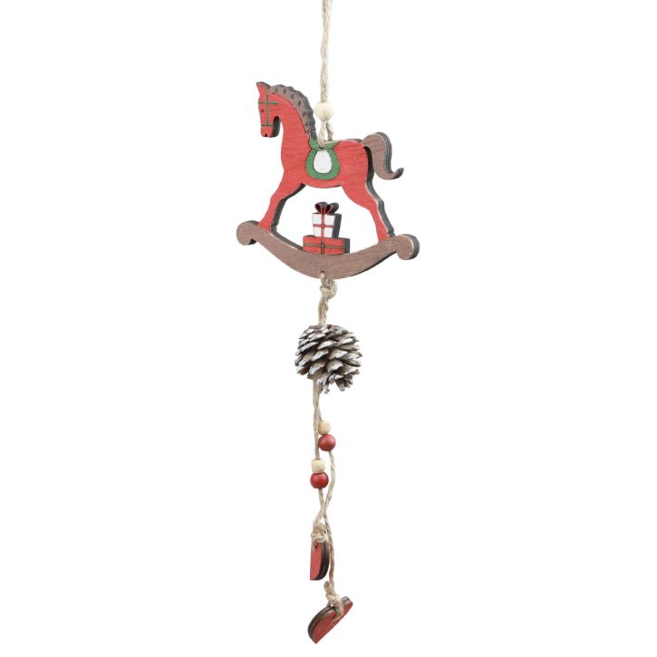 Itens Cavalo de balanço decorativo decoração suspensa de madeira natal vermelho 37 cm 2 unidades