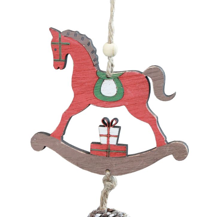 Itens Cavalo de balanço decorativo decoração suspensa de madeira natal vermelho 37 cm 2 unidades