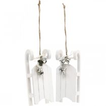 Itens Trenó decorativo branco prateado com cordão de sino C13cm 4 peças