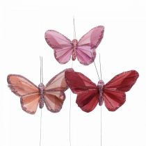 Borboleta decorativa em arame penas borboleta rosa 10×6cm 12uds