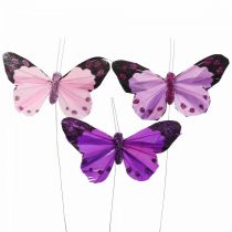 Borboleta decorativa em arame borboletas de penas roxo/rosa 9,5cm 12uds