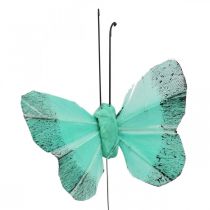 Borboleta decorativa em arame verde, azul 5-6cm 24p