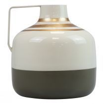 Itens Encantador vaso decorativo de metal com alça, estilo vintage, creme/cinza/dourado, Ø16cm, A17cm, para flores secas e plantas artificiais.