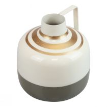 Itens Encantador vaso decorativo de metal com alça, estilo vintage, creme/cinza/dourado, Ø16cm, A17cm, para flores secas e plantas artificiais.
