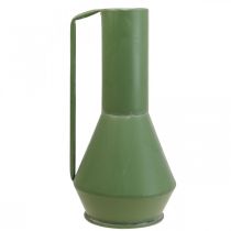 Itens Vaso decorativo de metal verde com alça; jarro decorativo vintage, 14 cm de altura, 28,5 cm de altura.