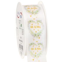 Itens Fita decorativa de cetim para casamento branca “Sr. e Sra.” 40mm 15m