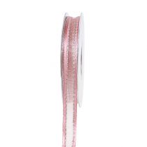 Fita Deco rosa com listras de lurex em prata 15mm 20m
