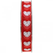Corações de fita decorativa, decoração de casamento, fita Dia dos Namorados vermelho, branco 15mm 20m