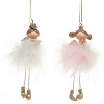 Itens Figura decorativa anjo princesa decoração de árvore de Natal branco, rosa 12 cm 2 unidades