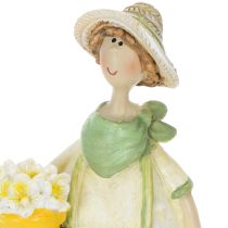 Itens Conjunto de 2 estatuetas decorativas de jardineiros para mesa, tema verão, nas cores verde e amarelo, 16,5 x 5,5 cm.