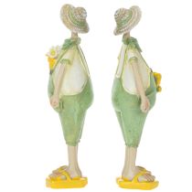 Itens Conjunto de 2 estatuetas decorativas de jardineiros para mesa, tema verão, nas cores verde e amarelo, 16,5 x 5,5 cm.