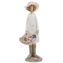 Itens Figuras decorativas jardineira decoração mulher com flores branco rosa Alt.21cm