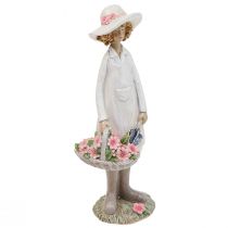 Itens Figuras decorativas jardineira decoração mulher com flores branco rosa Alt.21cm