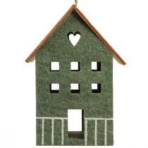 Itens Conjunto de 4 enfeites de feltro decorativos em formato de casinha, verde natural, para decoração de Natal.
