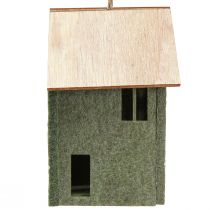 Itens Conjunto de 4 enfeites de feltro decorativos em formato de casinha, verde natural, para decoração de Natal.