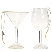 Itens Copos decorativos para pendurar, transparentes com detalhes dourados, 9 cm, conjunto com 2 peças.