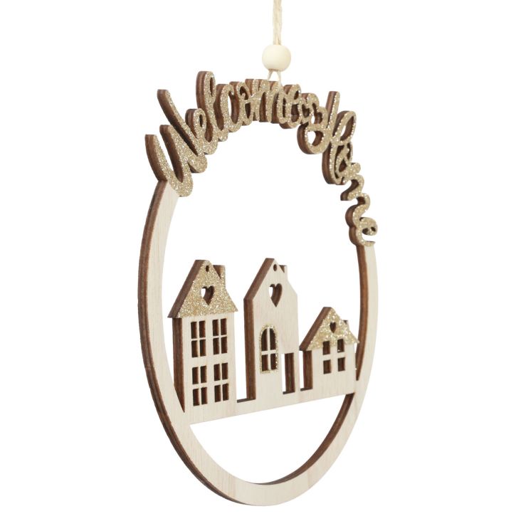 Cabide decorativo madeira glitter dourado Welcome Home Ø16,5cm 6 unidades