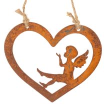 Itens Enfeites decorativos de metal para pendurar, com acabamento enferrujado, em formato de anjo e coração, Ø15cm, conjunto de 6 peças.
