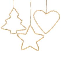 Itens Cabide decorativo contas de madeira de natal coração estrela árvore H20cm 3 peças