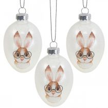 Cabide decorativo vidro ovos decorativos coelho com óculos glitter 5x8cm 6uds
