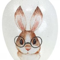 Cabide decorativo vidro ovos decorativos coelho com óculos glitter 5x8cm 6uds