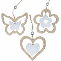 Decoração hanger coração flor borboleta natureza, decoração de madeira prateada 6pcs