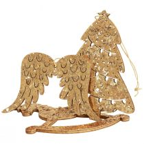 Cabide decorativo madeira glitter dourado decoração de árvore de Natal 10 cm 6 unidades
