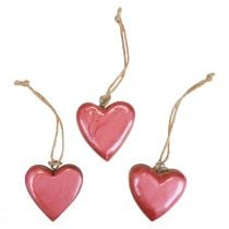 Itens Cabide decorativo de madeira com corações de madeira decoração rosa brilhante 6 cm 8 unidades