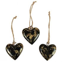 Itens Cabide decorativo madeira corações decoração natural preto ouro 6 cm 8 unidades
