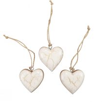 Itens Cabide decorativo madeira corações de madeira natural branco/ouro craquelure 6 cm 8 unidades