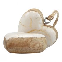 Itens Cabide decorativo madeira corações de madeira natural branco/ouro craquelure 6 cm 8 unidades