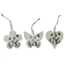 Itens Cabide decorativo coração flor borboleta branco natural 9 cm 3 unidades