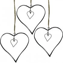 Coração decorativo para pendurar coração de metal preto 10,5cm 6uds