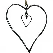 Coração decorativo para pendurar coração de metal preto 10,5cm 6uds