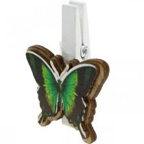 Borboleta de clipe decorativo, decoração de presente, primavera, borboletas feitas de madeira 6 unidades