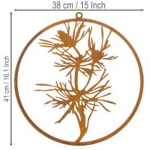 Itens Anel decorativo de metal, decoração de parede em aço patinado, ramo de pinheiro, Ø38cm