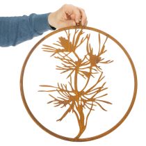 Itens Anel decorativo de metal, decoração de parede em aço patinado, ramo de pinheiro, Ø38cm